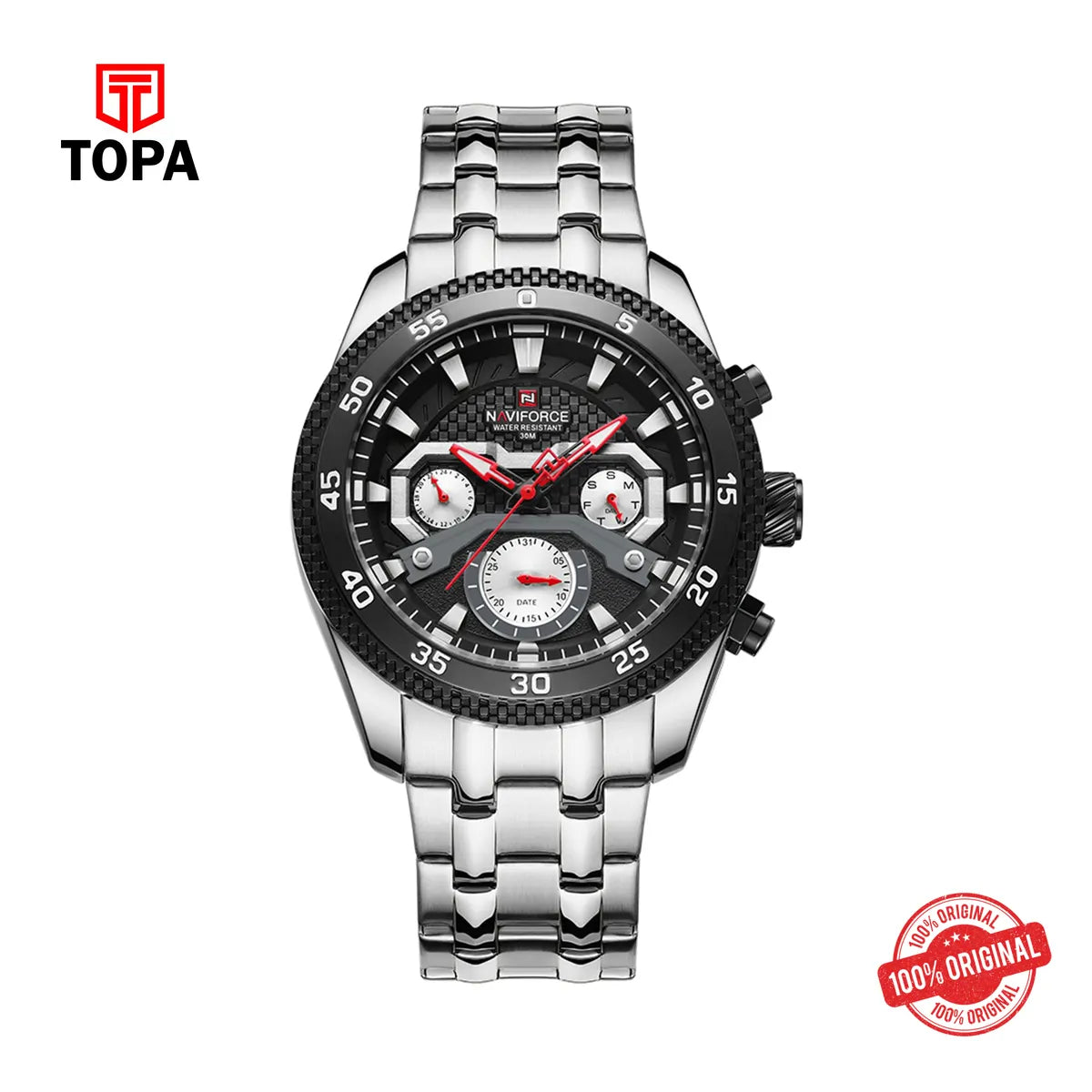 Naviforce NF-9222 Black Dial Chronograph Stainless Steel Watch - Topa