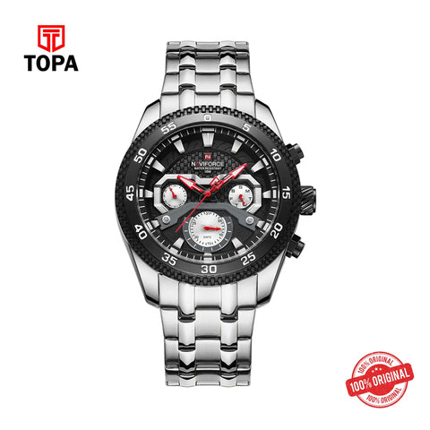 Naviforce NF-9222 Black Dial Chronograph Stainless Steel Watch - Topa