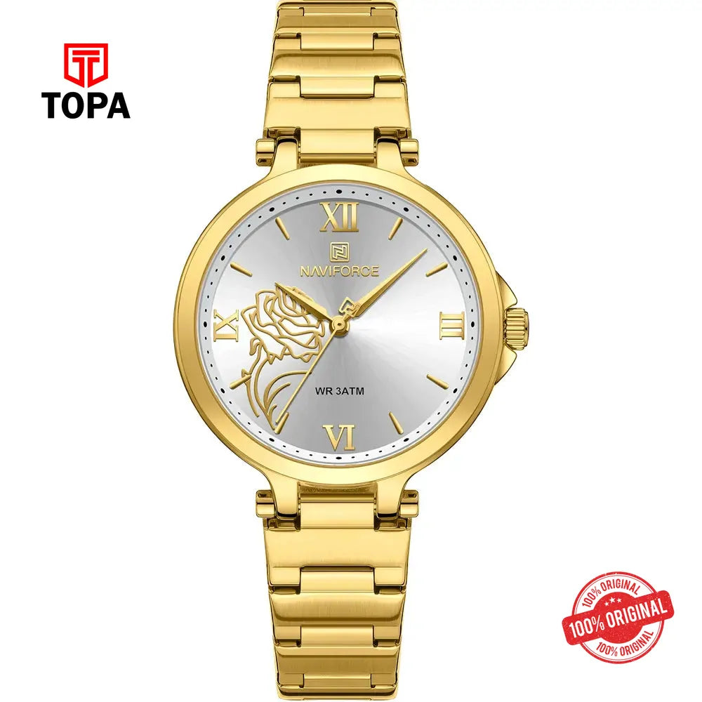 NaviForce NF5060L-GLD-WHT Metal Band Women Watch - Topa