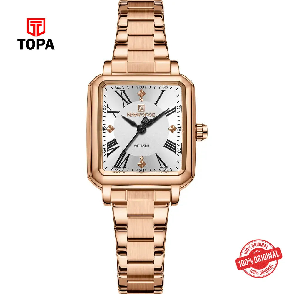 NaviForce NF5065L-RG-WHT Metal Band Women Watch - Topa