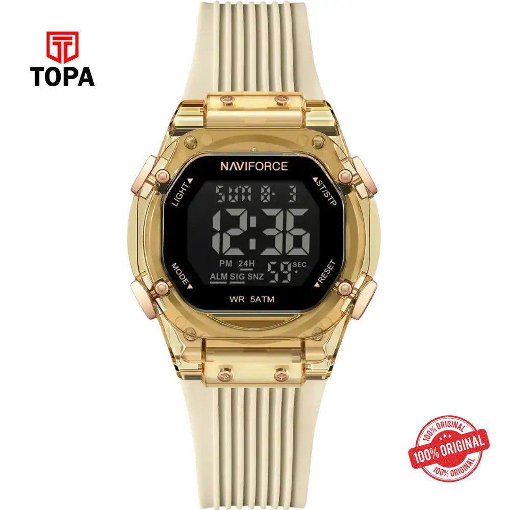 NaviForce NF6114L-GLDCRM-DIGI Rubber Band Women Watch - Topa