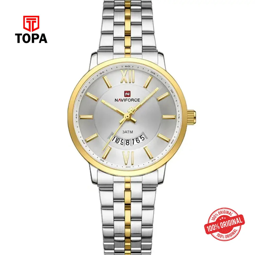 NaviForce NF9238L-TTGLD-WHT Metal Band Women Watch - Topa