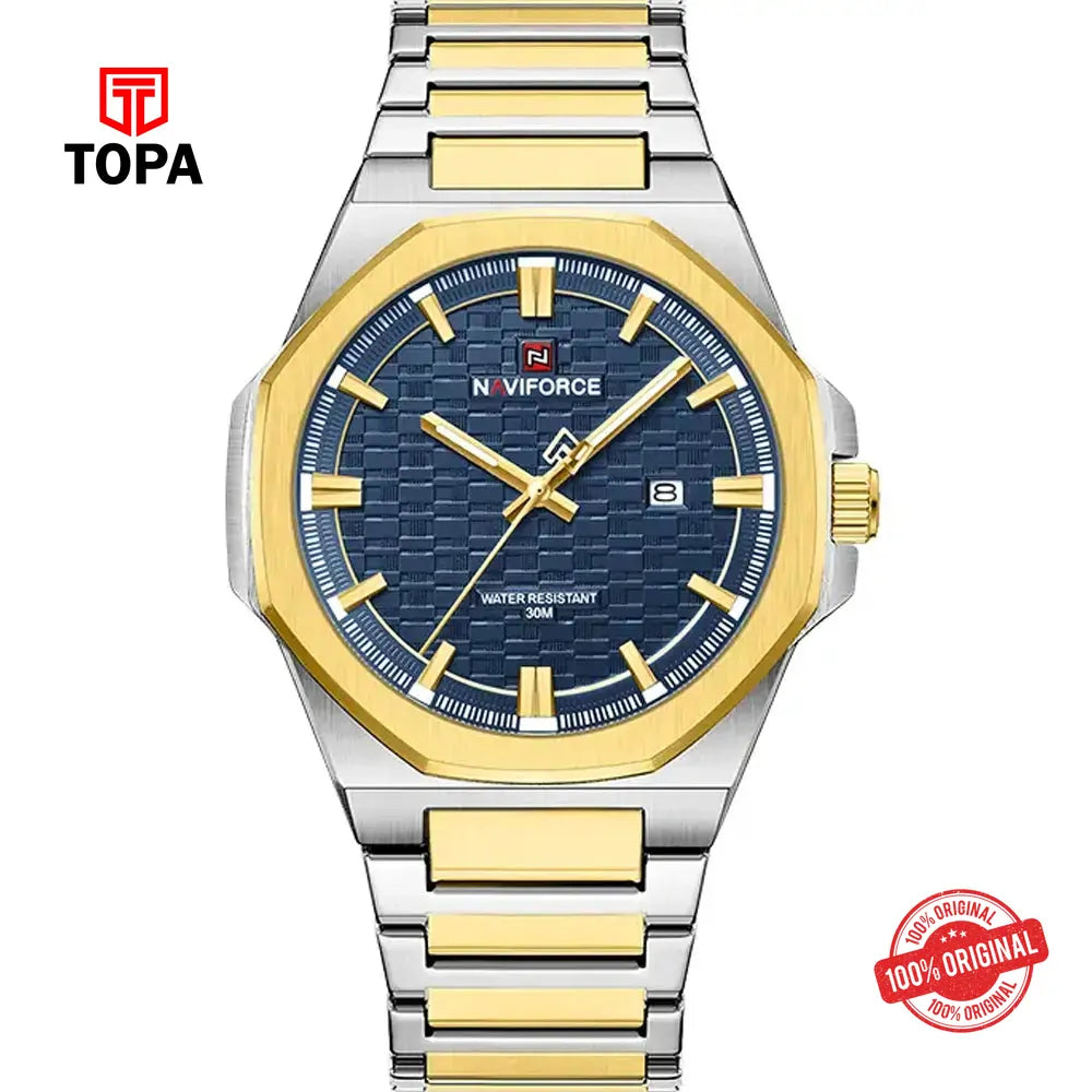 NaviForce NF9245G-TTGLD-BLU Metal Band Men Watch - Topa