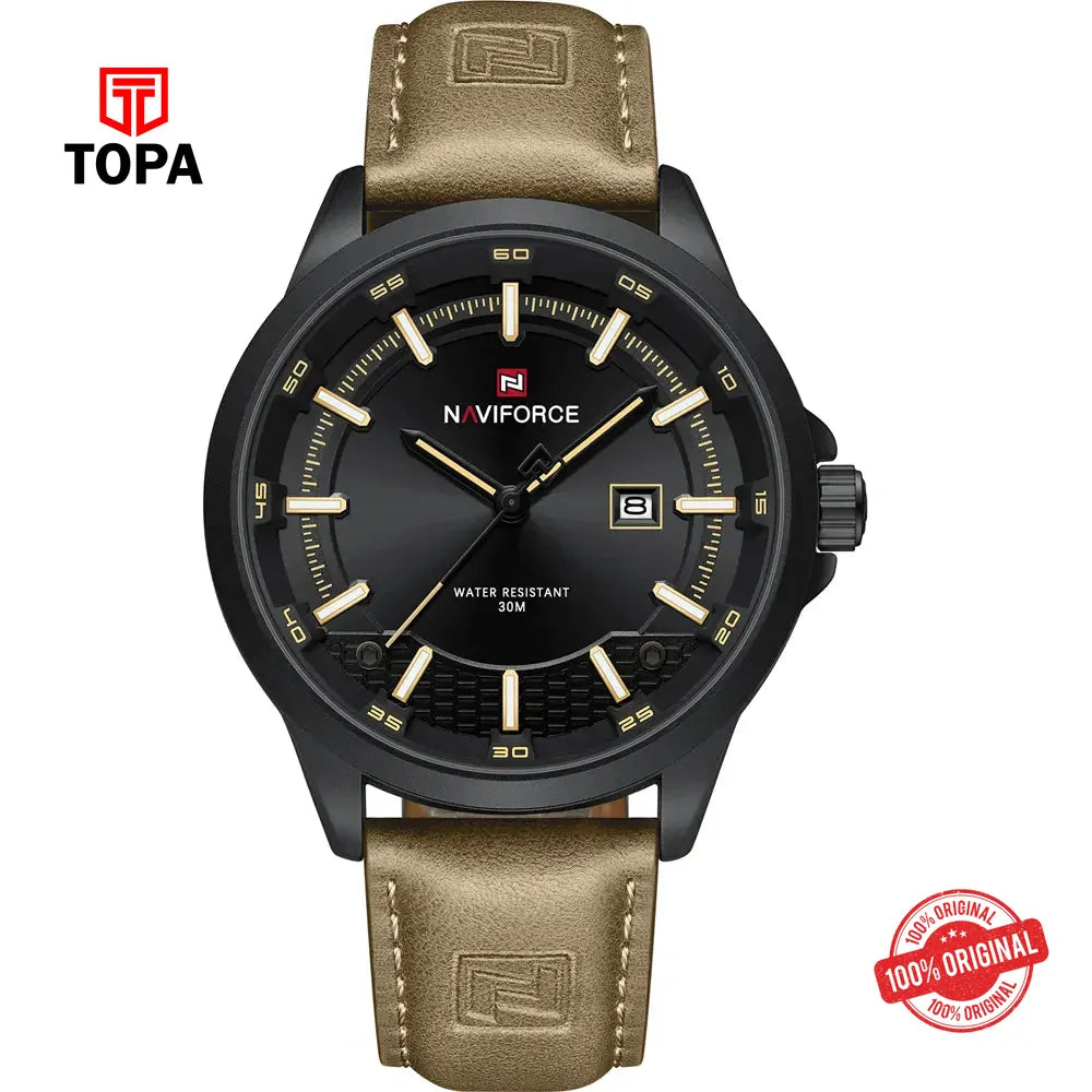 NaviForce NF9248G-BLKBRN-BLK Leather Band Men Watch - Topa
