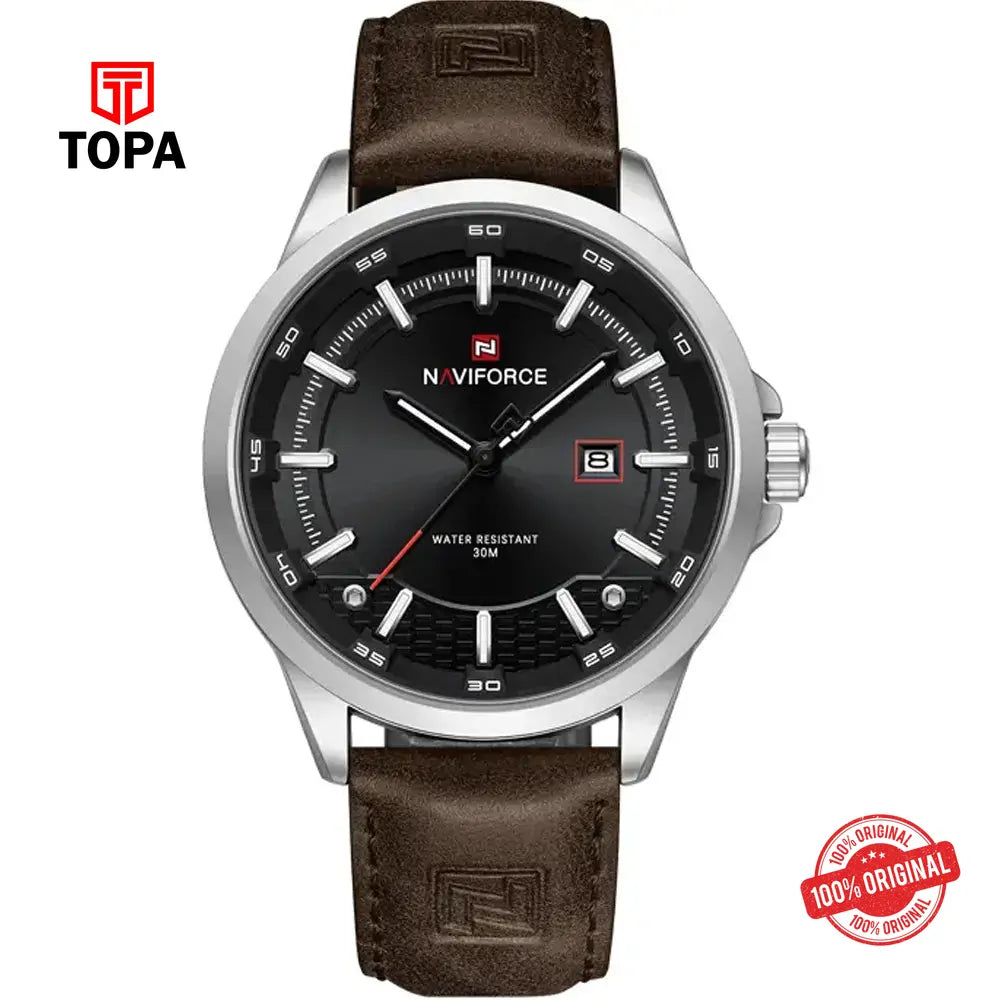 NaviForce NF9248G-CHBRN-BLK Leather Band Men Watch - Topa