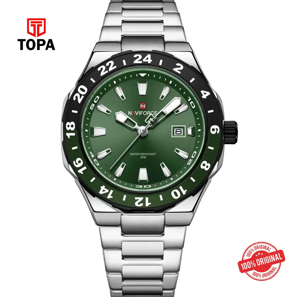 NaviForce NF9249G-CH-GRN Metal Band Men Watch - Topa