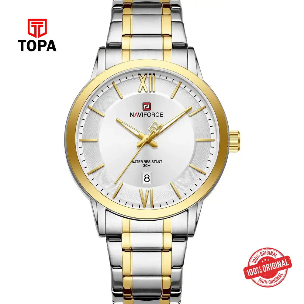 NaviForce NF9254G-TTGLD-WHT Metal Band Men Watch - Topa