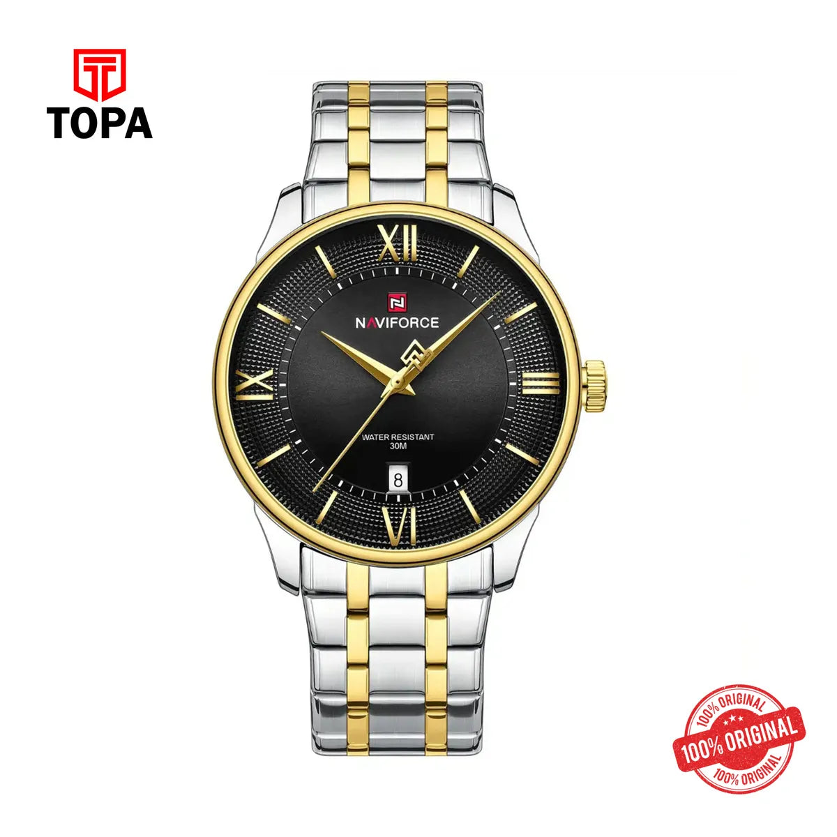 Naviforce NF9272S Black Dial Two-Tone Stainless Steel Watch - Topa