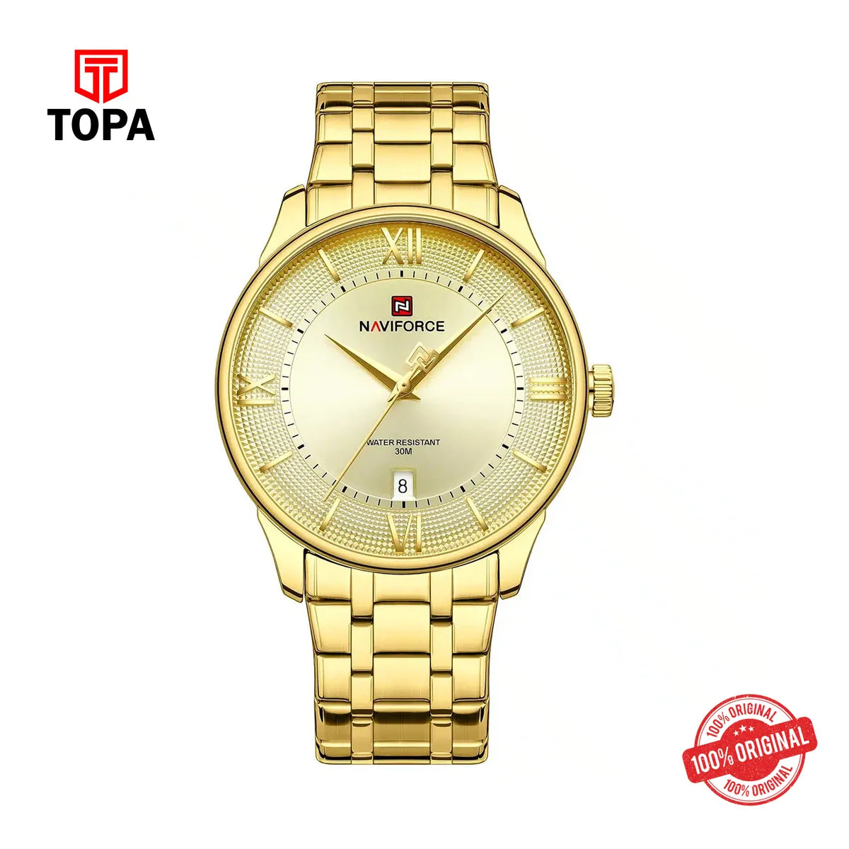 Naviforce NF9272S Gold Dial Full Gold Stainless Steel Watch - Topa