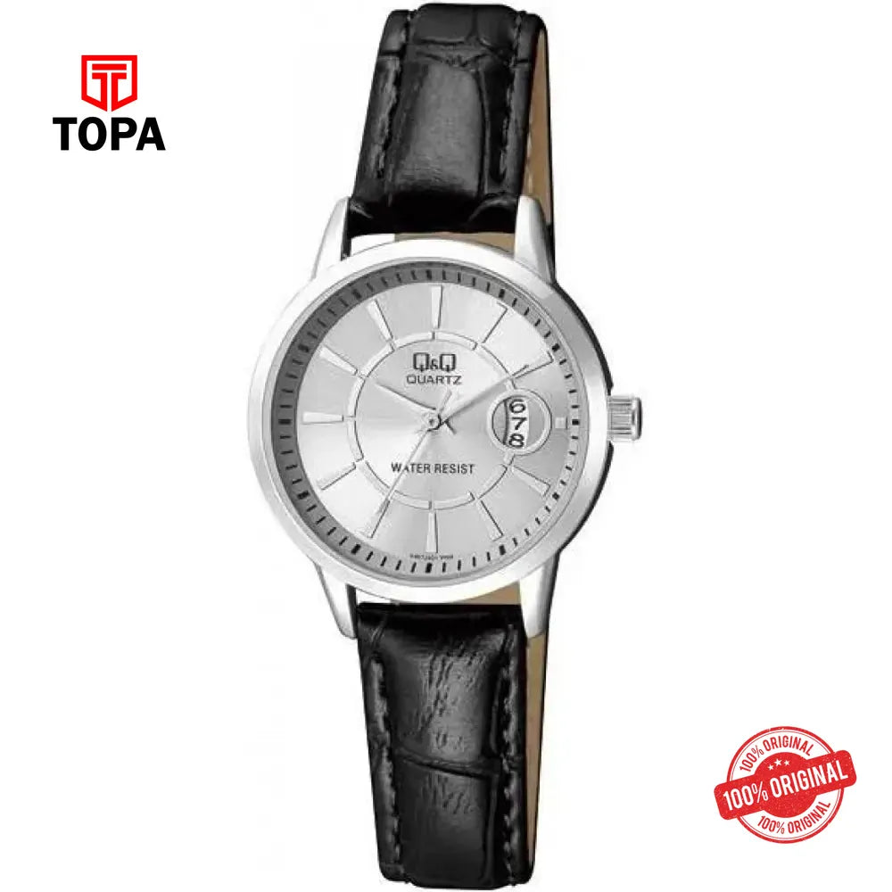 Q&Q A457J301 Leather Band Women Watch - Topa