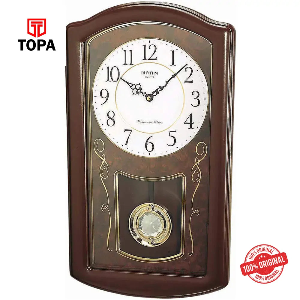 Rhythm CMJ321NR06 Chime Brown Wooden Wall Clock - Topa