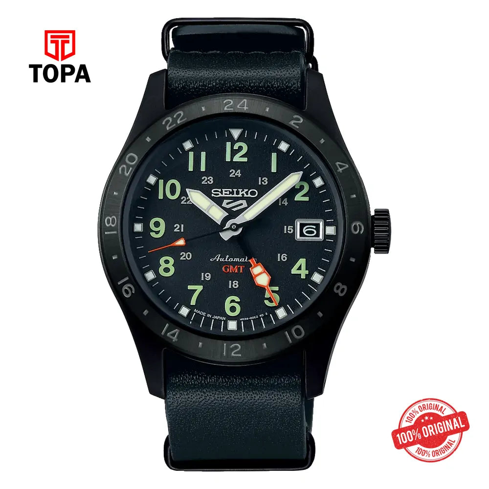 Seiko 5 Sport SBSC013 Automatic GMT Leather Band Men Watch - Topa