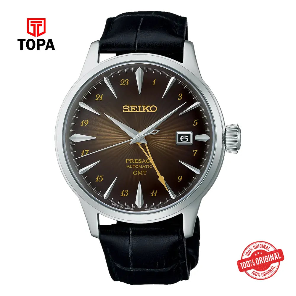 Seiko SARY243 Presage GMT Leather Band Men Watch - Topa