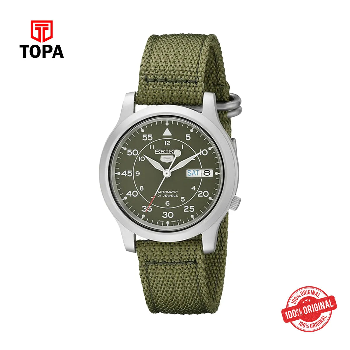 Seiko SNK805K2 Automatic Green Dial Military Canvas Strap Watch - Topa