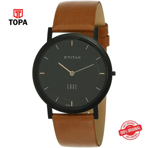 Titan NS1595NL03 Edge Slim Leather Band Men Watch - Topa