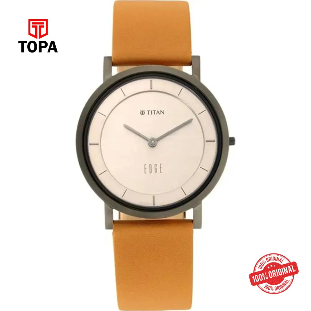 Titan NS1595QL01 Edge Slim Leather Band Men Watch - Topa